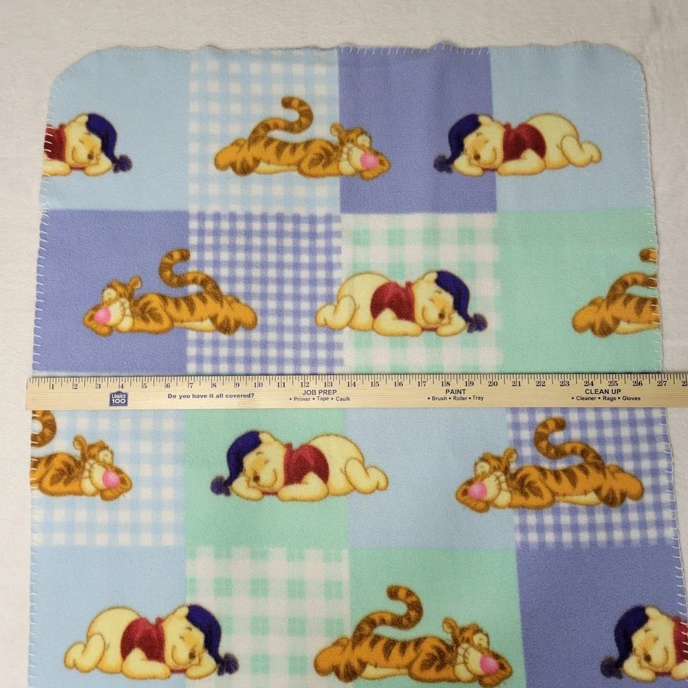 Vntg Disney Winnie the Pooh and Tigger Sleepy Time Fleece Blanket Blue And Green